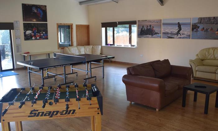 Accessible throughout the day.
Table tennis, table football, seating and plasma TV
